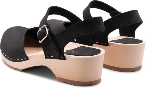 Miniatura 5 de Sandgrens Zuecos de madera sueca hechos a mano para mujer, sandalias de tacón bajo Zaragasso