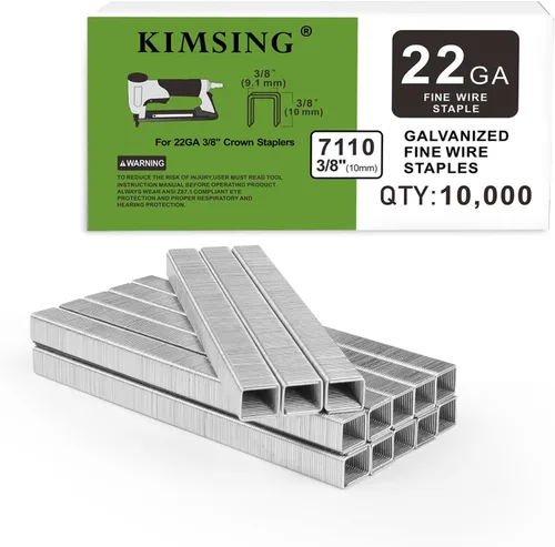 Kimsing - Grapas de tapicería galvanizadas calibre 22, serie 71, corona de 3/8 pulgadas de longitud de la pierna, 10,000 grapas de alambre fino,