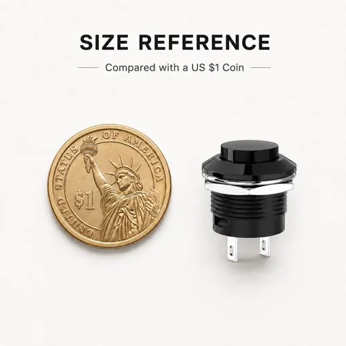 Miniatura 6 de Interruptor de botón momentáneo, mini interruptor redondo sin bloqueo AC 250 V/3 A CA 125 V/6 A, tapa negra de apagado (20 piezas)