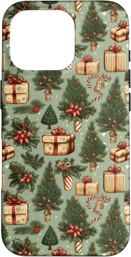Miniatura 20 de Vintage Christmas Theme Holiday Trees, Presents, Teal, Bows Case for iPhone 17