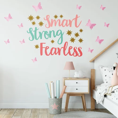 Miniatura 4 de Chinco 20 hojas de calcomanías de pared con citas inspiradoras para niñas, 12 hojas de mariposa 3D rosa pastel, inteligente, fuerte, sin miedo, sé