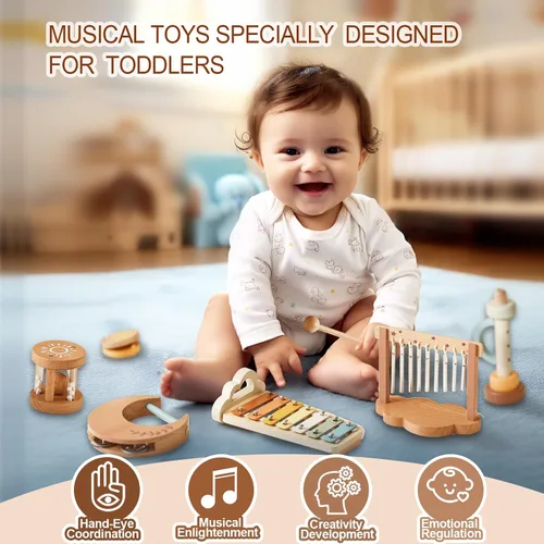 Miniatura 4 de Instrumentos musicales Montessori para bebés, juguetes musicales de percusión de madera y xilófono para niños pequeños, juguetes sensoriales