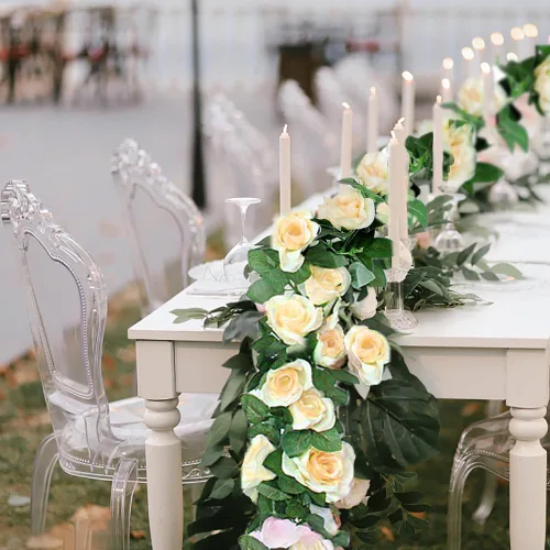 Miniatura 2 de YRIOWMI 10 guirnaldas de rosas falsas, flores artificiales de vid de 7.5 pies, para mesa, telón de fondo de boda, arco, pared, fiesta, manto, Champán