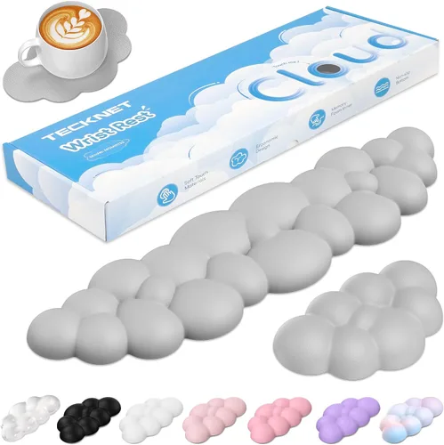 Miniatura 13 de TECKNET Cloud - Juego de reposamuñecas para teclado, reposamuñecas Cloud con base antideslizante, almohadilla de muñeca de cuero PU para teclado