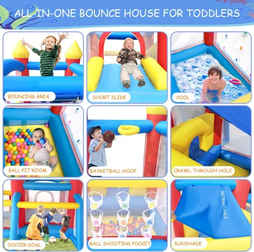 Miniatura 3 de Baralir Casa inflable de rebote para niños de 3 a 6 años, puente para niños pequeños con tobogán y piscina de agua (con cubierta solar), perfecto