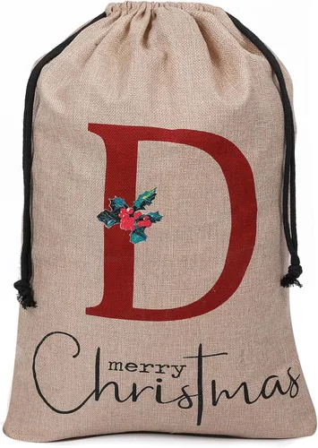 Miniatura 10 de Subyan Bolsa de regalo de Navidad de arpillera de 27 x 23 pulgadas, extra grande, reutilizable, personalizada, con monograma, con cordón
