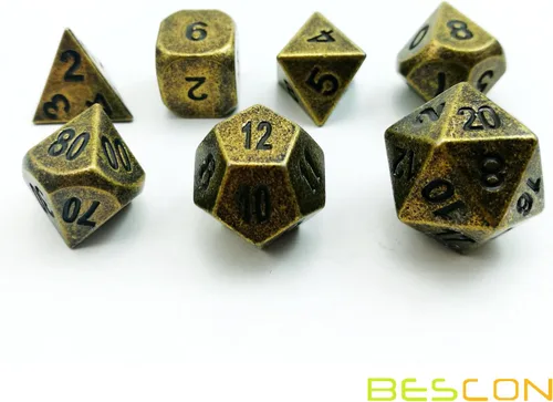 Miniatura 4 de Bescon Antiguo Latón Sólido Metal Poliédrico D&D dados Set de 7 cobre antiguo Metal RPG Juego de rol Juego de dados 7pcs Set