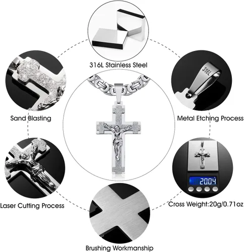 Miniatura 2 de Collar con dije de Jesucristo para hombre de acero inoxidable, 45505560657029.5 pulgadas.