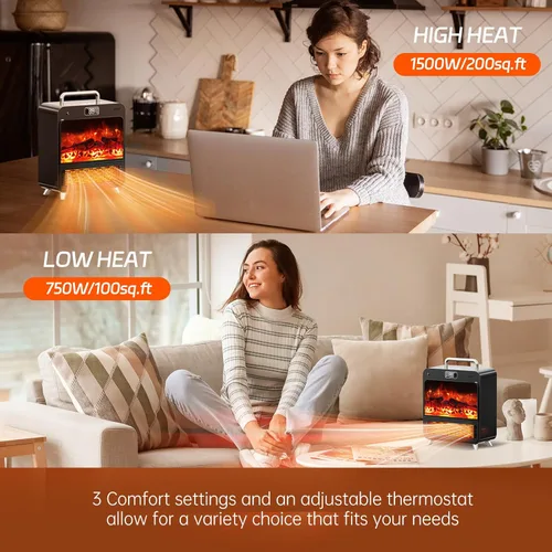 Miniatura 3 de Feculs Calentador eléctrico de chimenea, calentadores de chimenea portátiles 3 en 1 para uso en interiores, calentador de espacio de 750/1500 W