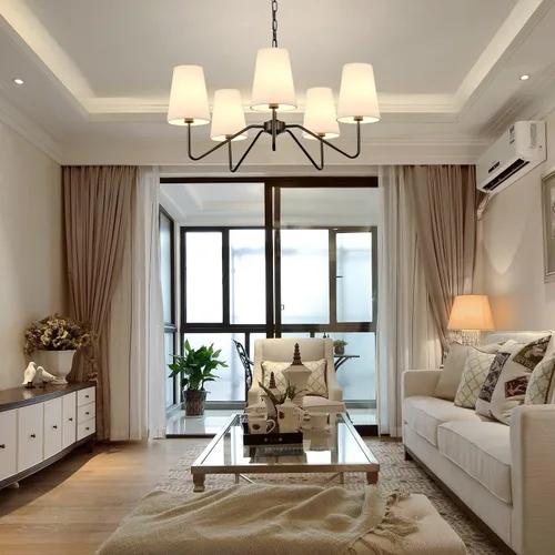 Miniatura 7 de Candelabro moderno de 5 luces de 30 pulgadas con pantallas blancas, lámpara colgante clásica para comedor, lámpara negra con base E12 lámpara