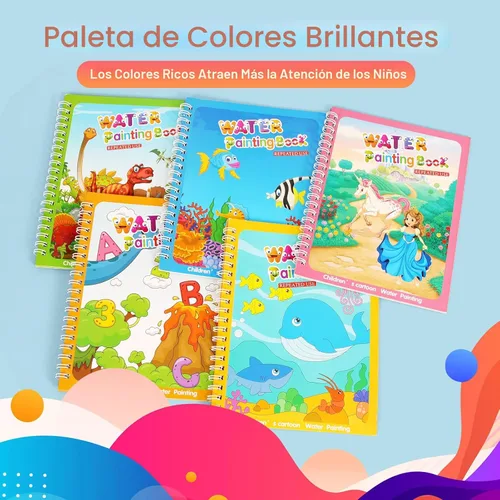 Miniatura 8 de Paquete de 5 libros de colorear de agua reutilizables para niños pequeños, juguetes de libros de garabatos de agua, pintura con libros de agua