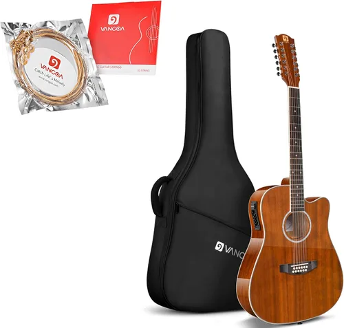 Vangoa Guitarra de 12 cuerdas, paquete de guitarra acústica eléctrica Dreadnought Cutaway con juego de cuerdas