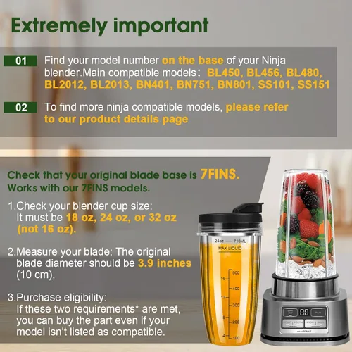 Miniatura 3 de Vasos de licuadora de repuesto para Ninja, vasos de licuadora Ninja de 24 onzas con tapas para llevar compatibles con Ninja BN401, BL450, BL456