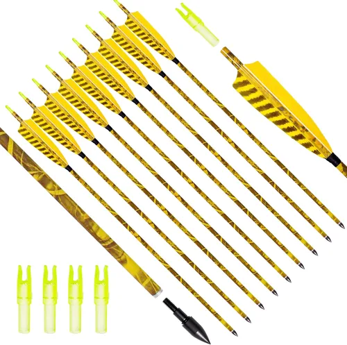 Miniatura 10 de 31Inch Carbon Arrow, Practice Hunting Arrows, Camo Turkey Feather Fletching, Arrows for Compound & Recurve Bow with Removable Tips Adjustable Nocks