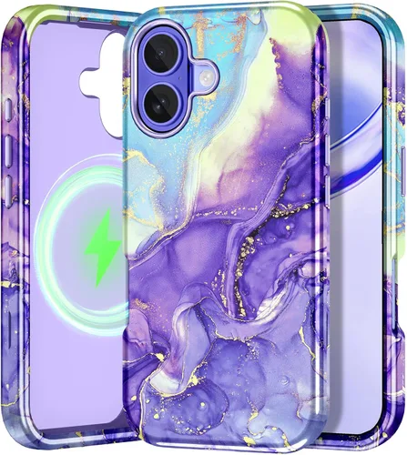 Miniatura 24 de Btscase Funda para iPhone 16e (2025), [probada en caídas de grado militar] Diseño de patrón de mármol delgado, resistente, a prueba de golpes