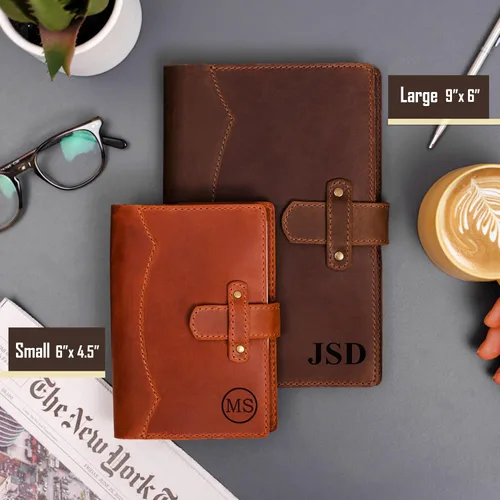 Miniatura 2 de Diario de cuero 100% genuino grabado con nombre o iniciales – Fabricado en EE.UU. – Regalo personalizado para negocios, universidad, viajes, trabajo