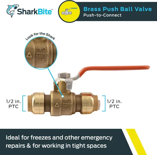 Miniatura 2 de SharkBite 22222-0000LF Válvulas de bola de empuje de latón, 1/2