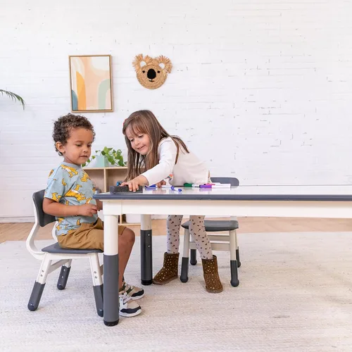 Miniatura 9 de ECR4Kids Mesa de actividades rectangular de borrado en seco con 2 sillas, ajustable, muebles para niños, gris, 3 piezas