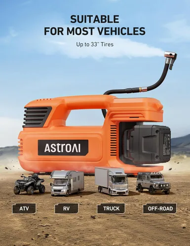 Miniatura 2 de AstroAI TC4 - Inflador de neumáticos con compresor de aire portátil, bomba de aire inalámbrica de 470 W 18 V para neumáticos de camión con batería