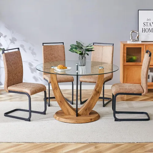 Miniatura 46 de Juego de mesa de comedor redonda de 48'' para 4, juego de mesa y sillas de cocina de mármol, conjunto de 4, mesa redonda con pata de MDF negro