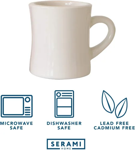 Miniatura 2 de Serami Juego de tazas de café originales de 11 onzas color crema, tazas de cerámica ideales para juego de cocina, viajes y té caliente, taza retro