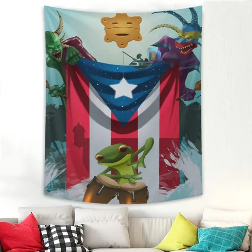 Kizon Tapiz de Puerto Rico Boricua con bandera puertorriqueña para colgar en la pared, decoración del hogar, tapiz puertorriqueño para Puerto Sala