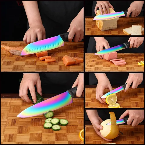 Miniatura 6 de Marco Almond KYA36 - Juego de cuchillos de cocina de acero inoxidable de 12 piezas, color arcoíris, juego de cuchillos de chef en caja para cocina