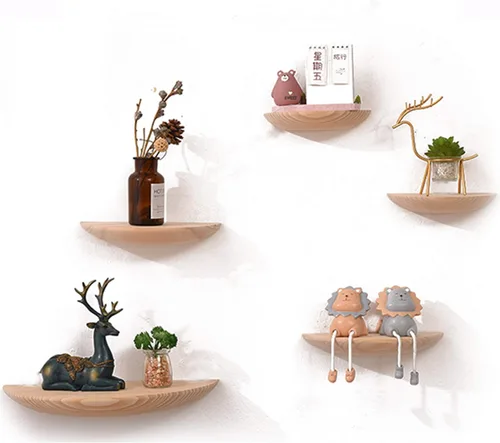 Miniatura 11 de Estantes flotantes gruesos de madera maciza, estante semicírculo montado en la pared, decoración de pared colgante, estantes decorativos, estante