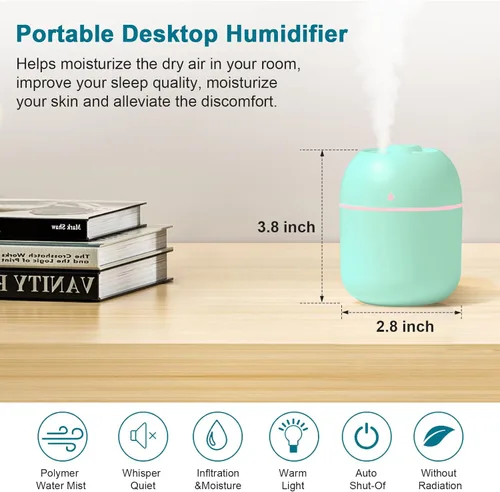 Miniatura 5 de Humidificador pequeño portátil, humidificador de escritorio personal USB para automóvil, oficina, dormitorio, apagado automático, 2 modos de niebla
