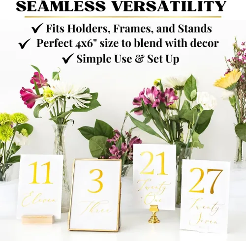 Miniatura 5 de Números de mesa del 1 al 30 Elegantes tarjetas de números de aluminio negro, de doble cara, resistentes de 4 x 6 pulgadas con cabeza y mesa