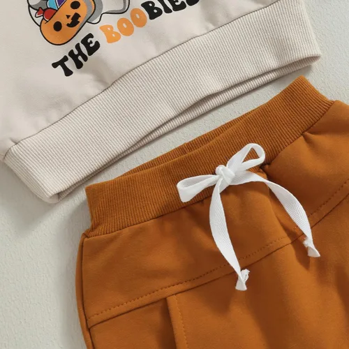 Miniatura 73 de Adobabirl Conjunto de sudadera y pantalones de Halloween para bebé, sudadera y pantalones con parche de calabaza para Halloween, otoño, ropa de bebé