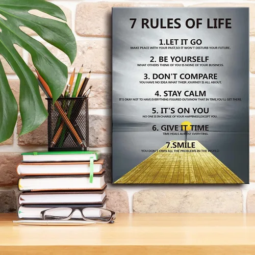 Miniatura 9 de 7 reglas de la vida - Decoración de pared motivacional sobre lienzo para impresiones de aula, impresiones inspiradoras de arte de pared