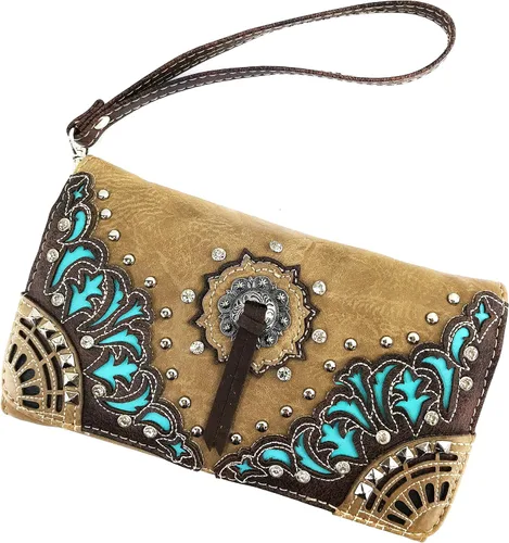 Miniatura 2 de Zelris Autumn West Fringe Concho Mujeres Crossbody Muñeca Trifold Wallet