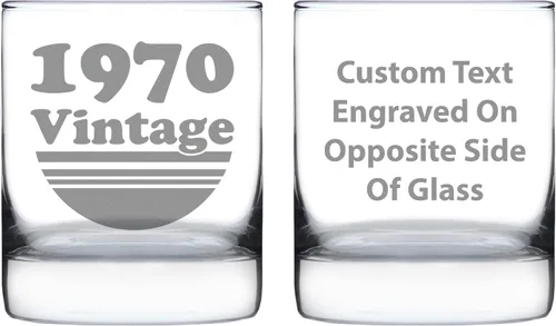 Bevvee Custom Vintage 1970 Whiskey Rocks Glass - Personalized Birthday Gifts for Men & Women - Old Fashioned Bday Decor - 10.25 oz