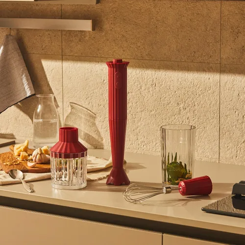 Miniatura 6 de Alessi Plissé MDL10SR/US - Batidora de mano con jarra medidora, batidor y picador en resina termoplástica, enchufe estadounidense 200W, rojo