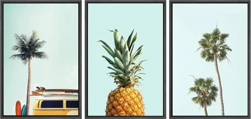 Miniatura 88 de SIGNWIN Lienzo enmarcado para pared, vista aérea de palmeras tropicales en un cielo azul, fotografía del océano costero, arte moderno, panorámico