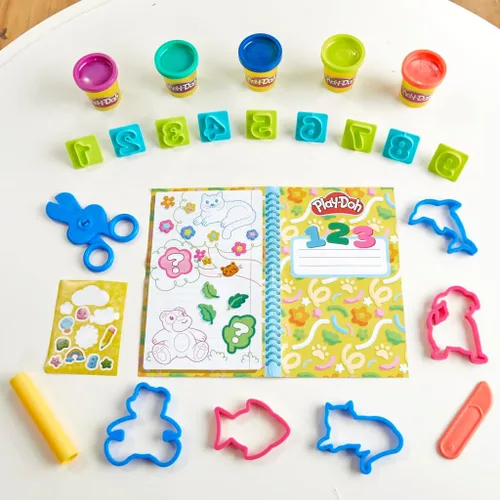 Miniatura 7 de Play Doh - Juego de aprendizaje creativo que incluye mantel, calcomanías, 5 cortadores de animales, 10 sellos, 3 herramientas y 5 latas de masa