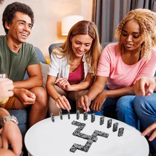 Miniatura 9 de Juego de dominó para adultos - Juego de dominó jumbo doble 6 - 28 fichas gruesas de mármol negro y gris - Juego de dominó para adultos y niños