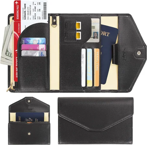 Miniatura 63 de Zoppen - Billetera de viaje con bloqueo RFID multiusos (Ver.4) Portatarjetas de pasaporte y vacunas, organizador de documentos de tres pliegues