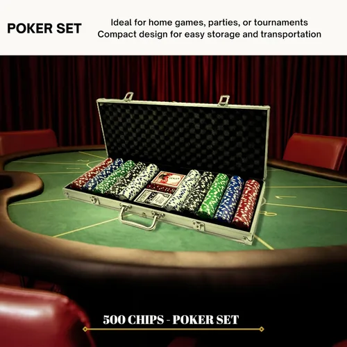 Miniatura 5 de Tradeopia Juego de 500 fichas de póquer con estuche de aluminio, incluye 1 ficha de distribuidor, 2 barajas de cartas, 5 dados rojos, juego