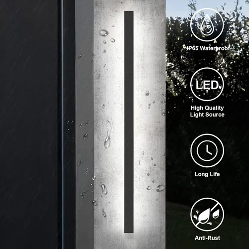 Miniatura 3 de Paquete de 2 lámparas de pared modernas de 79 pulgadas, luces de pared negras para exteriores, para casa, aplique de pared exterior lineal de rayas