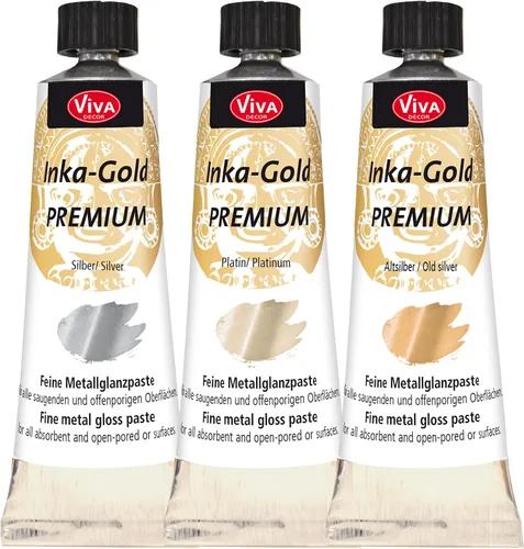 Miniatura 7 de Viva Decor® Inka Gold Premium Set (oro, oro rosa, oro viejo, 3 x 1,41 oz) pintura acrílica metálica - juego de pintura artesanal - pinturas