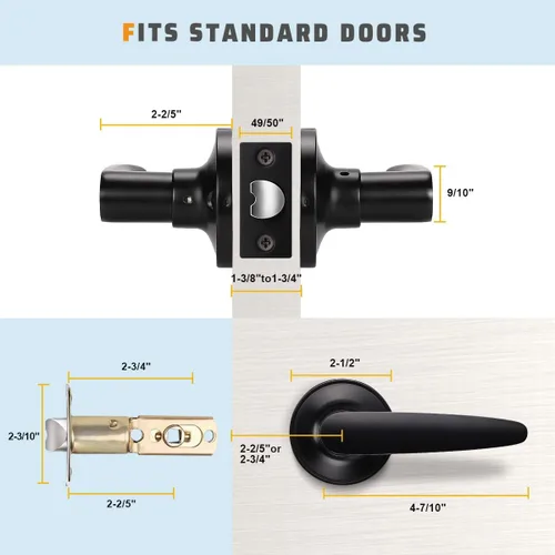 Miniatura 5 de KNOBWELL Paquete de 10 manijas modernas para puerta interior color negro mate, pomo de puerta de armario con palancas rectas (sin bloqueo)