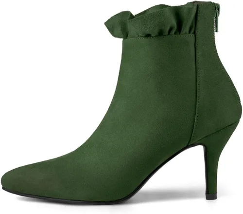 Miniatura 7 de Allegra K Botines con volantes y tacón de aguja puntiagudo para mujer