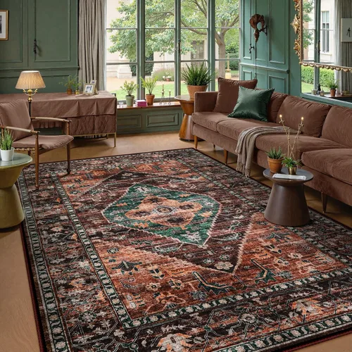 Miniatura 45 de Lahome - Tapete con diseño bohemio, pequeño, antideslizante, lavable, ultradelgado, con estampado oriental desgastado, para entrada, cocina