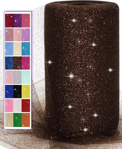 Miniatura 8 de Rollos de tela de tul con purpurina negra, 6 pulgadas, 50 yardas (150 pies), cinta de carrete brillante de lentejuelas para falda tutú, envoltura