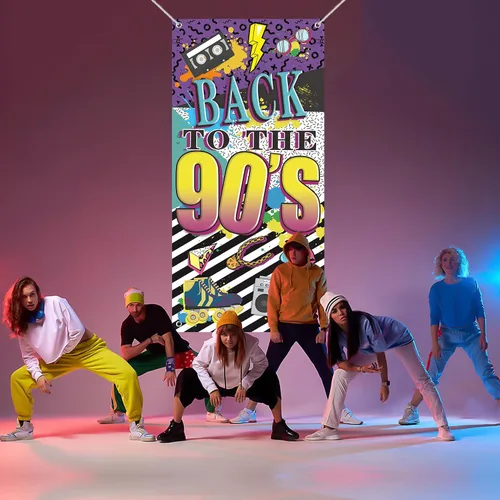 Miniatura 5 de Cartel de puerta con temática de los años 90, decoraciones de fiesta para adultos, tema de hip hop de los 90, suministros de fiesta de fondo