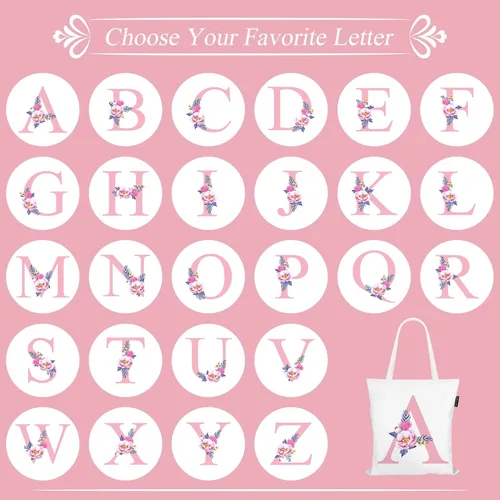 Miniatura 2 de Bolsas de lona con iniciales florales, bolso personalizado con letras rosas con monograma, regalo de Navidad, graduación de cumpleaños, letra D