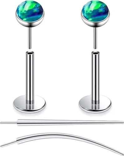 Miniatura 37 de F136 - Aretes de titanio 20/18/16G sin rosca, con parte trasera plana, multicolor, ópalo, nariz, labret Medusa Monroe, piercing con forma cónica