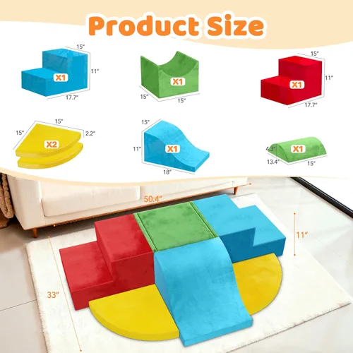 Miniatura 6 de JWPEHOE Juguetes de escalada para niños pequeños de 7 piezas para interiores, bloques de escalada de espuma, estructuras de juego suaves, juguetes